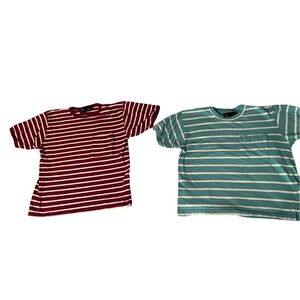 Vintage 90s Striped Pocket T-Shirt Bundle Burgundy Teal Cotton Womens Medium